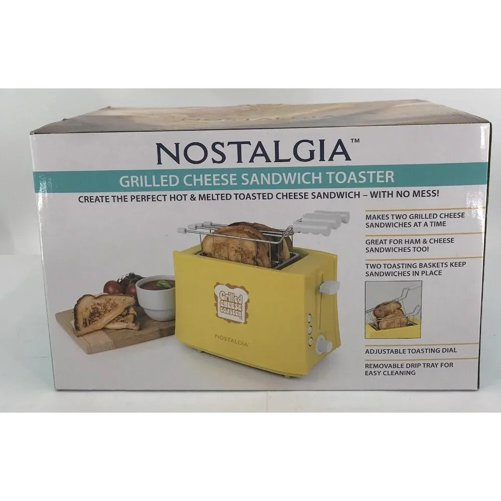 Nostalgia TCS2 Yellow Grilled Cheese Sandwich Toaster‎ Maker Easy Clean Baskets